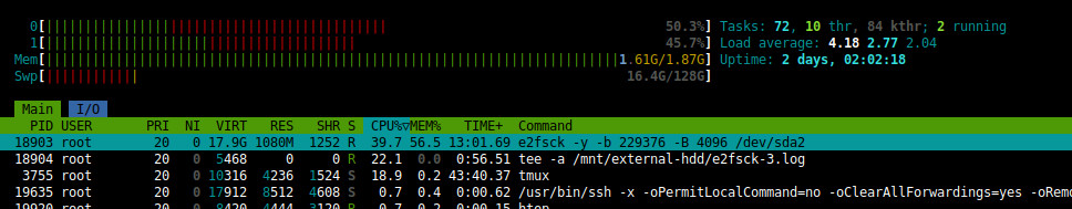 e2fsck memory usage