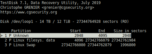 Testdisk analyze result